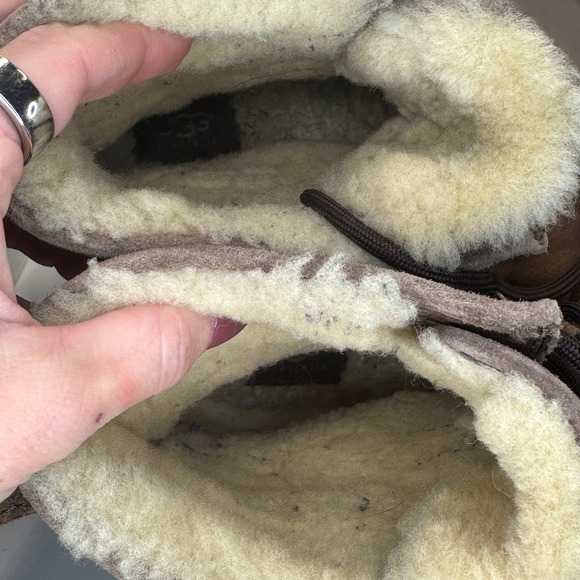 UGG Hannen Waterproof Boots Brown Suede Shearling Lined Vibram Mens 11 Winter - Picture 8 of 11